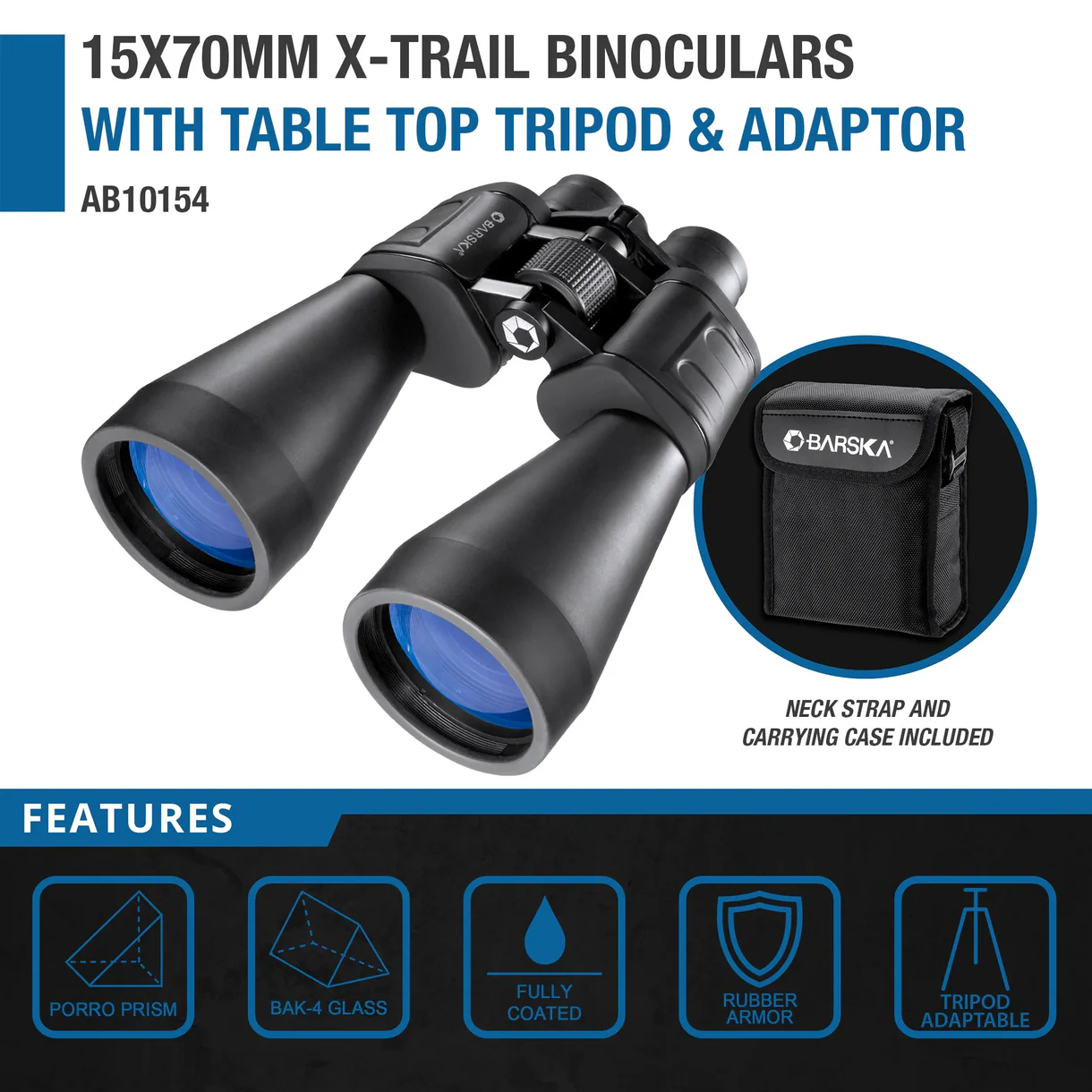 15x70mm X-Trail Binoculars with Table Top Tripod & Adaptor