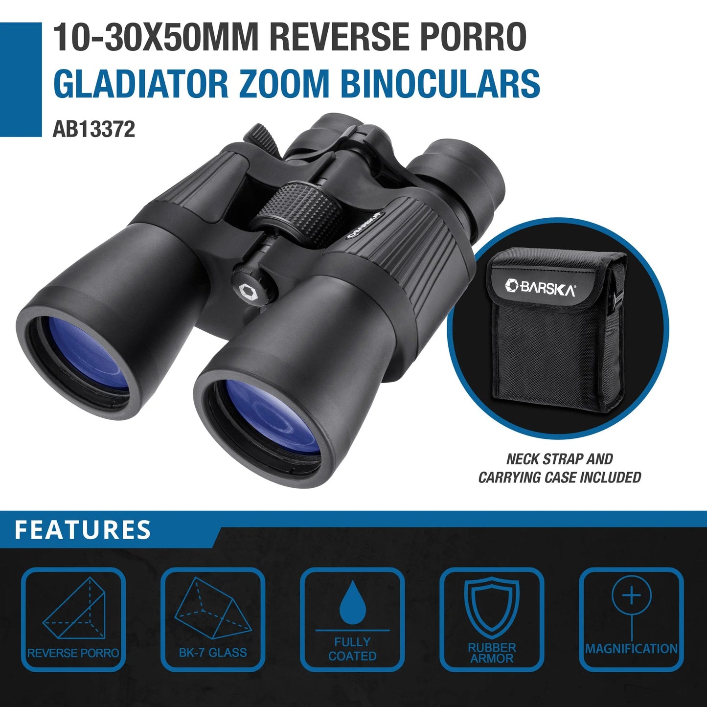 10 30x50mm Reverse Porro Gladiator Zoom Binoculars | AB13372