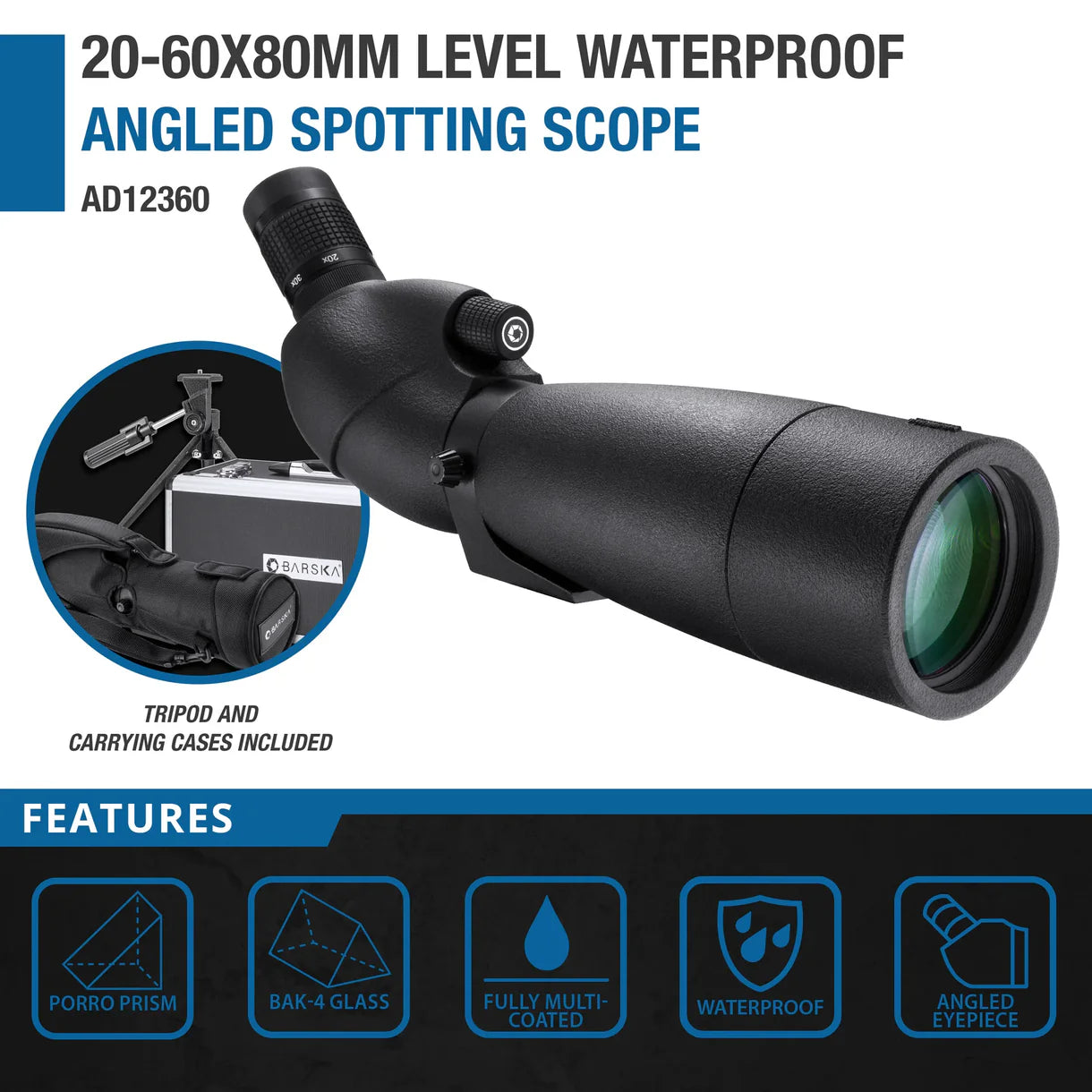 Barska 20-60x80mm Level Waterproof Angled Spotting Scope