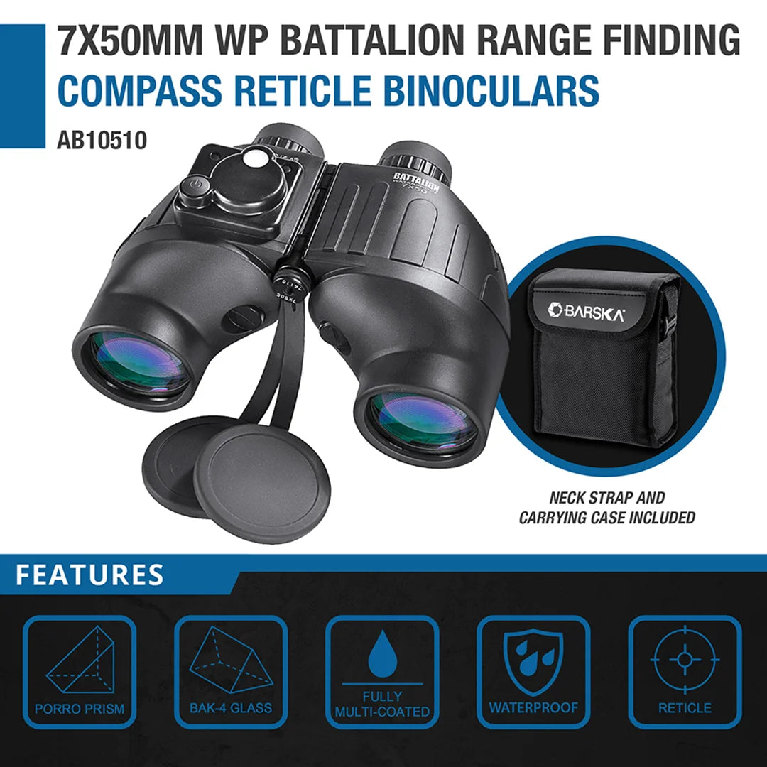 7x50mm WP Battalion Range Finding Reticle w/ Compass Binoculars | AB10510