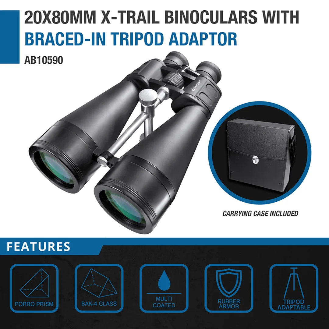 20x80mm X Trail Binoculars Braced In Tripod Adaptor | AB10590