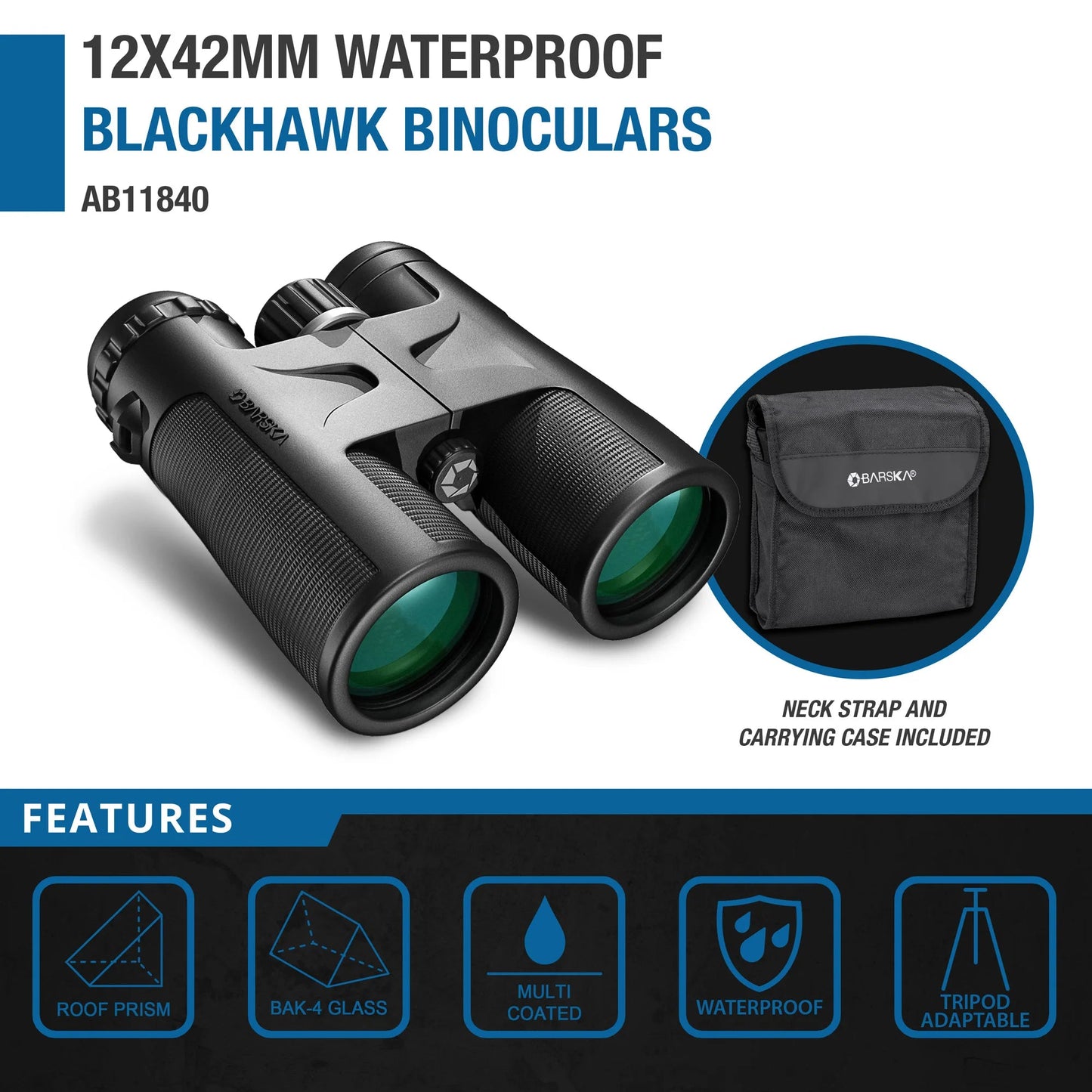 12x 42mm WP Blackhawk Binoculars | AB11840