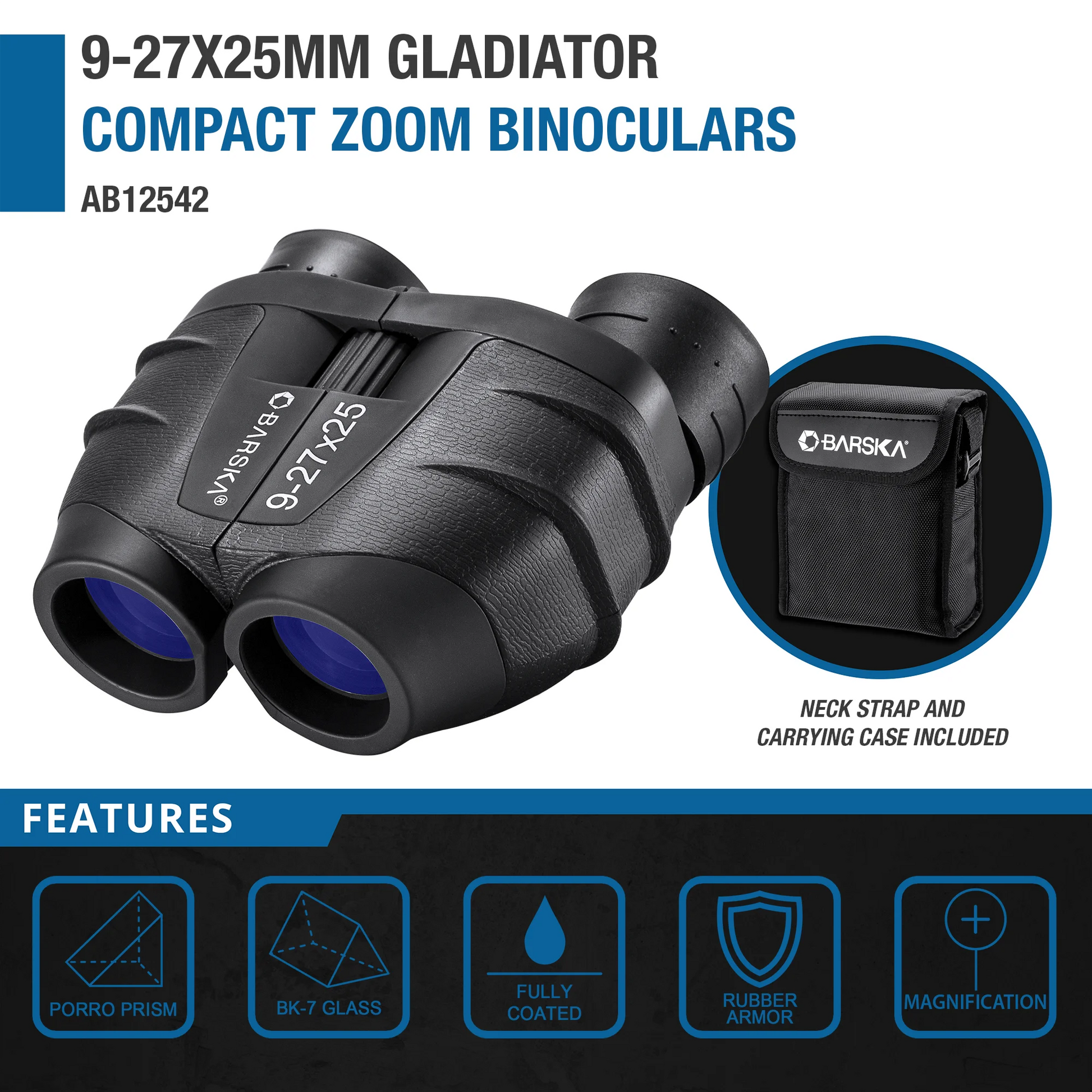 9 27x25mm Gladiator Compact Zoom Binoculars | AB12542