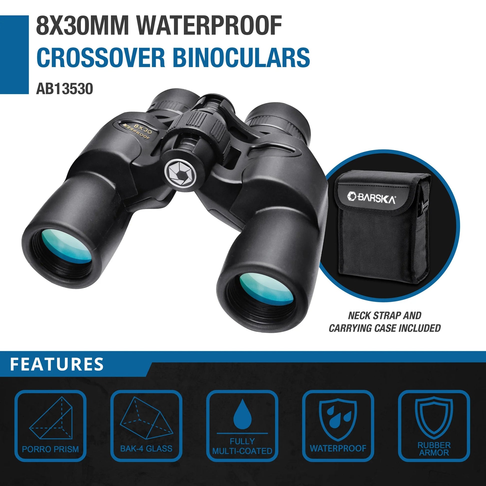 8x30mm Waterproof Crossover Binoculars Black | AB13530
