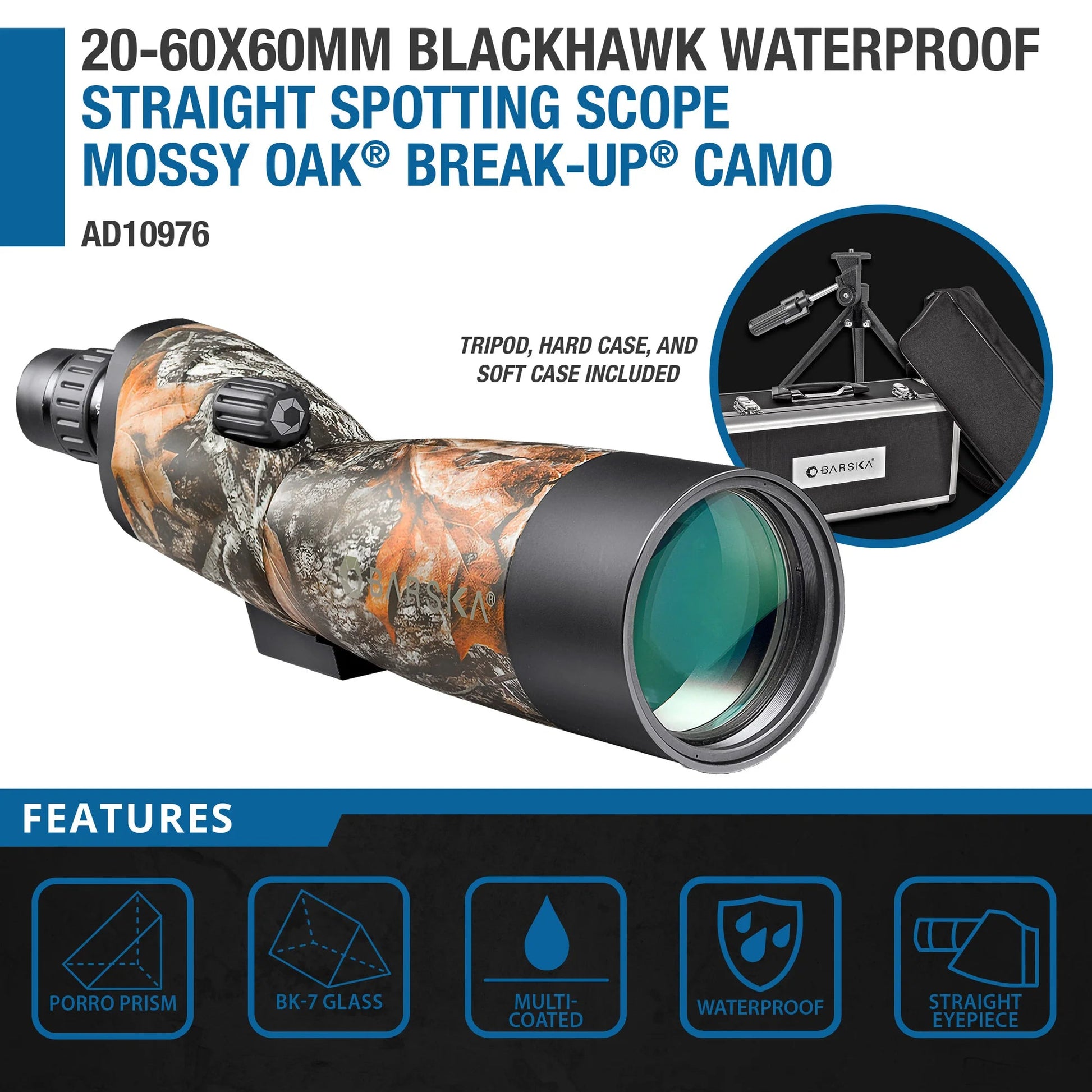 20 60x60mm WP Blackhawk Mossy Oakâ® Break Upâ® Camo Spotting Scope Straight | AD10976