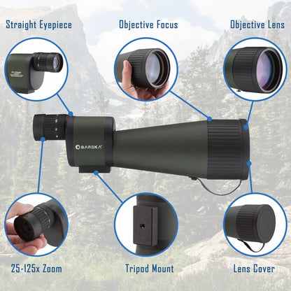 Barska  25-125x88mm Benchmark Waterproof Straight Spotting Scope w/ Soft and Hard Case