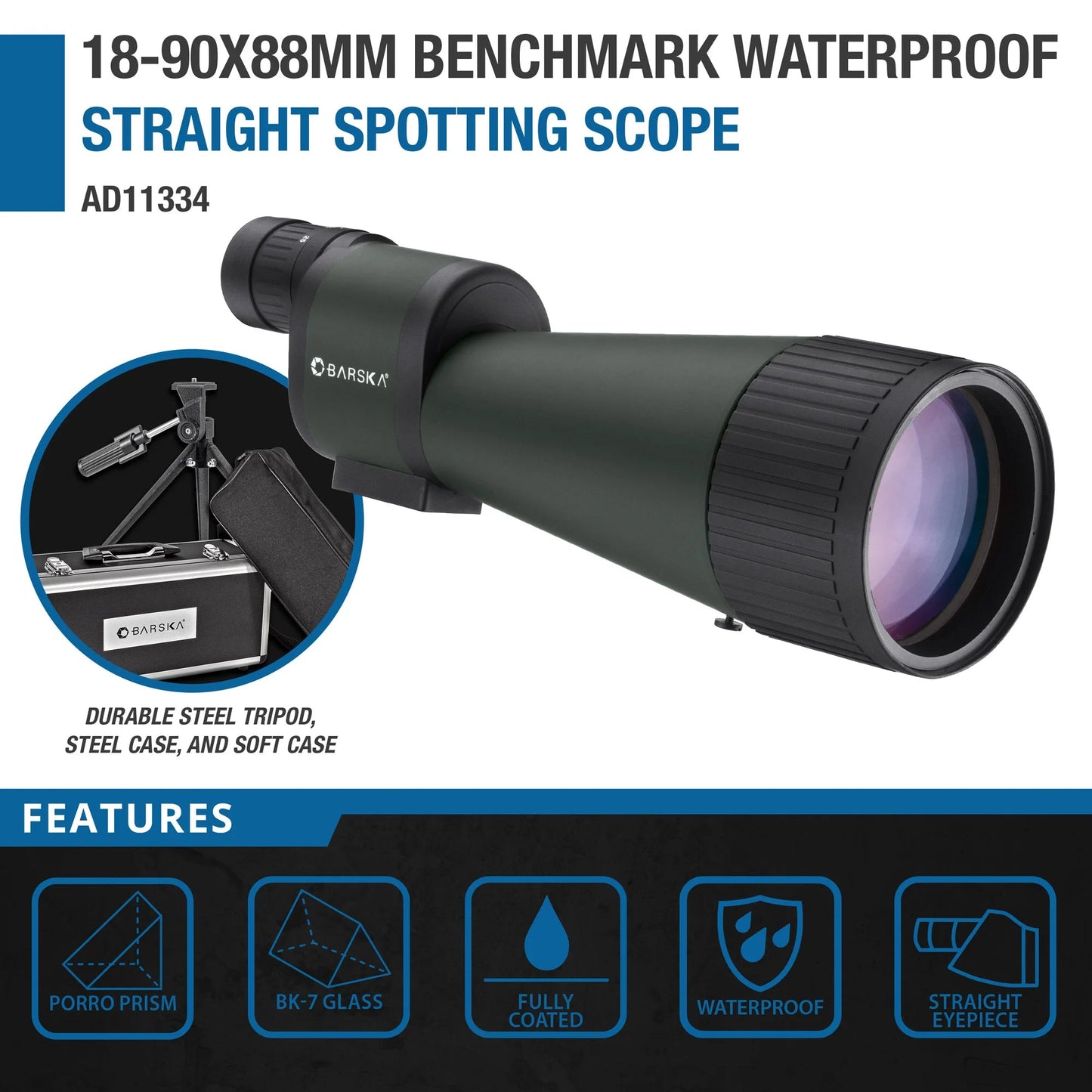 Barska Benchmark 18-90x88 Straight Spotting Scope w/ Soft and Hard Spotting Scope with Case | AD11334