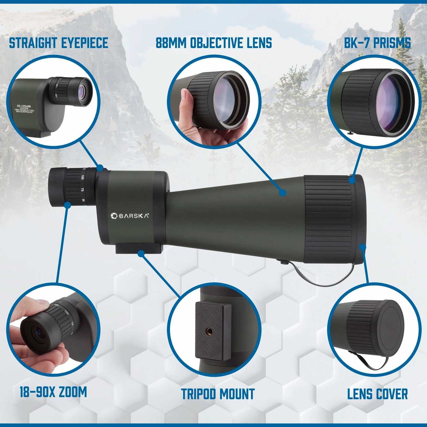 Barska Benchmark 18-90x88 Straight Spotting Scope w/ Soft and Hard Spotting Scope with Case | AD11334