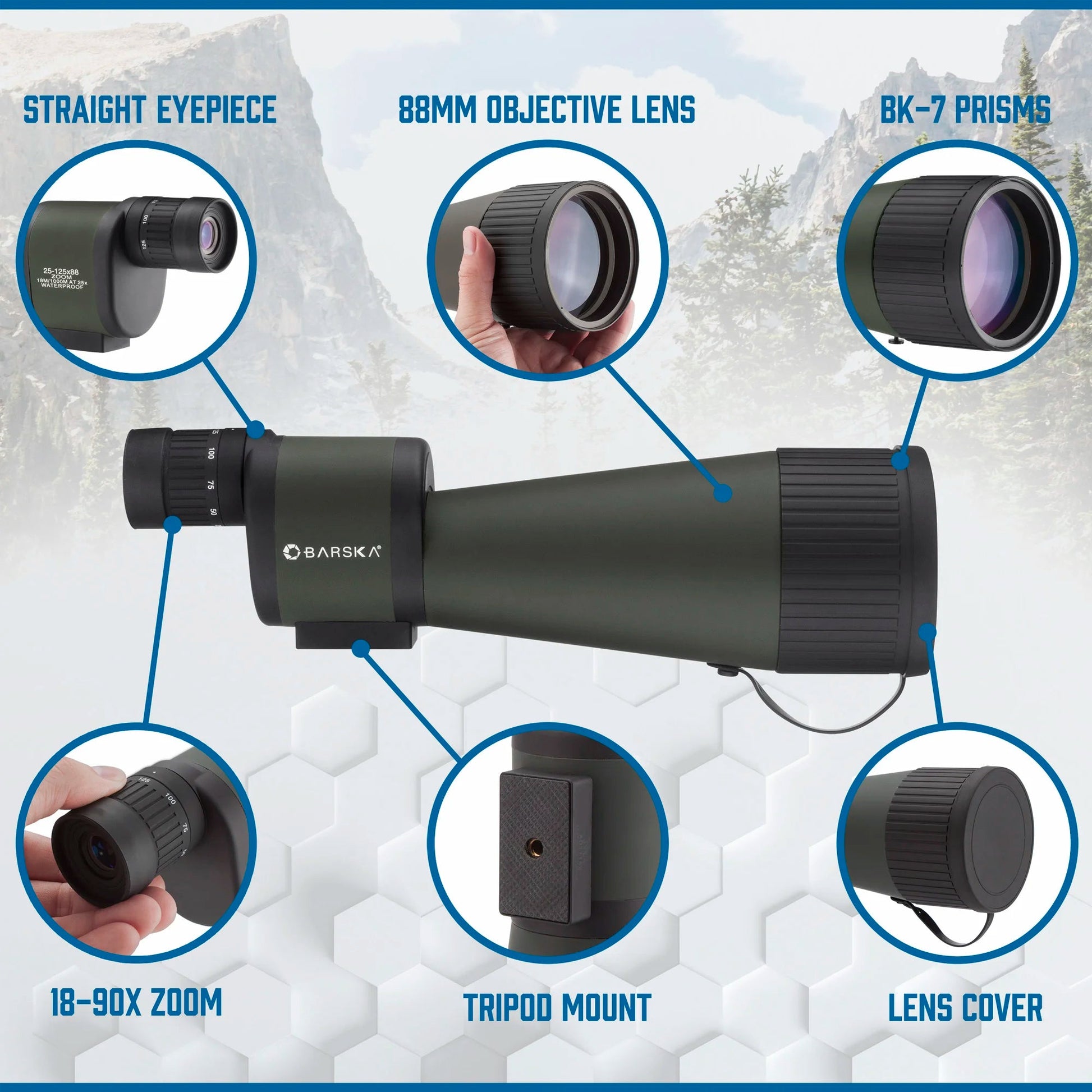 Barska Benchmark 18-90x88 Straight Spotting Scope w/ Soft and Hard Spotting Scope with Case | AD11334