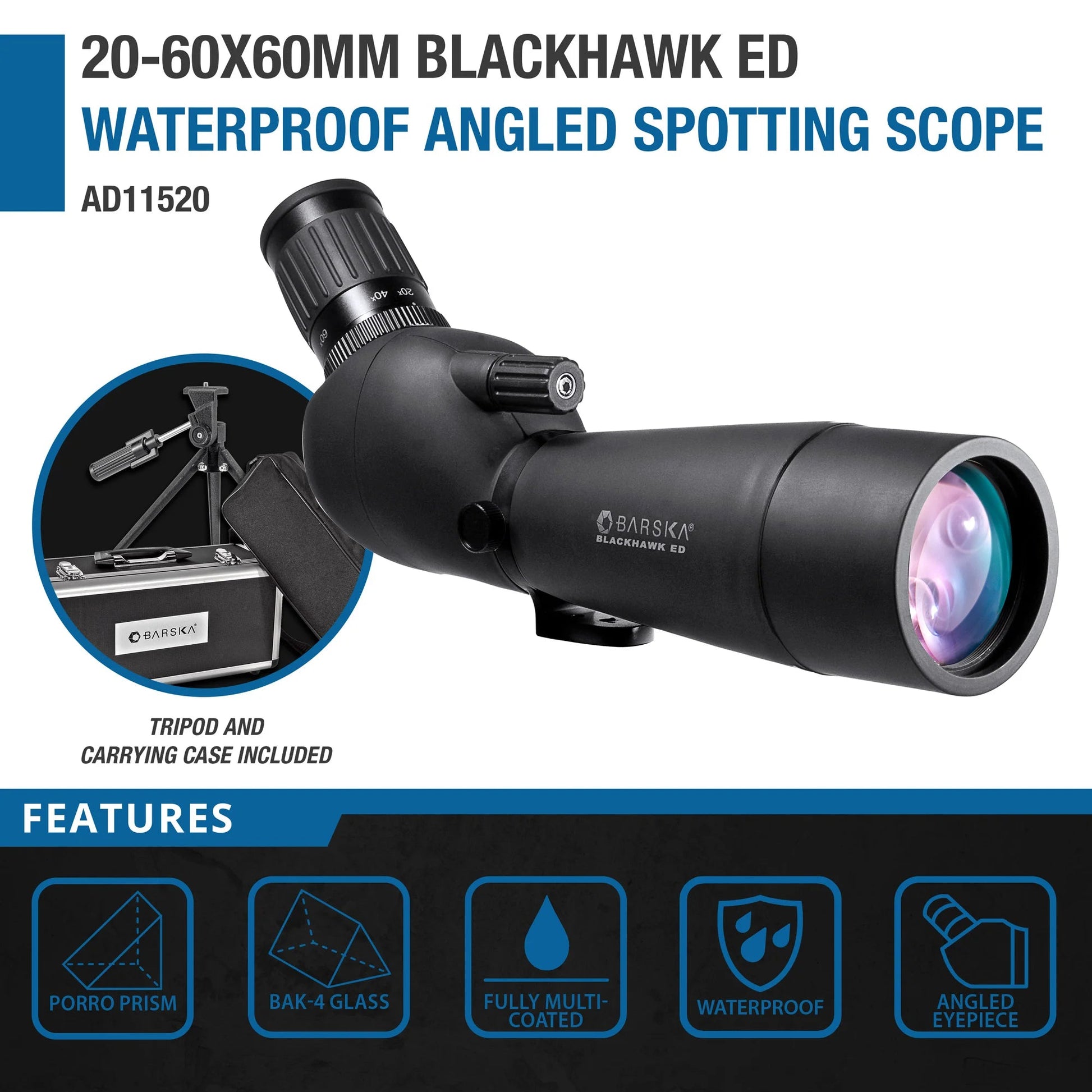 20 60x60mm Blackhawk ED Spotting Scope Angled | AD11520