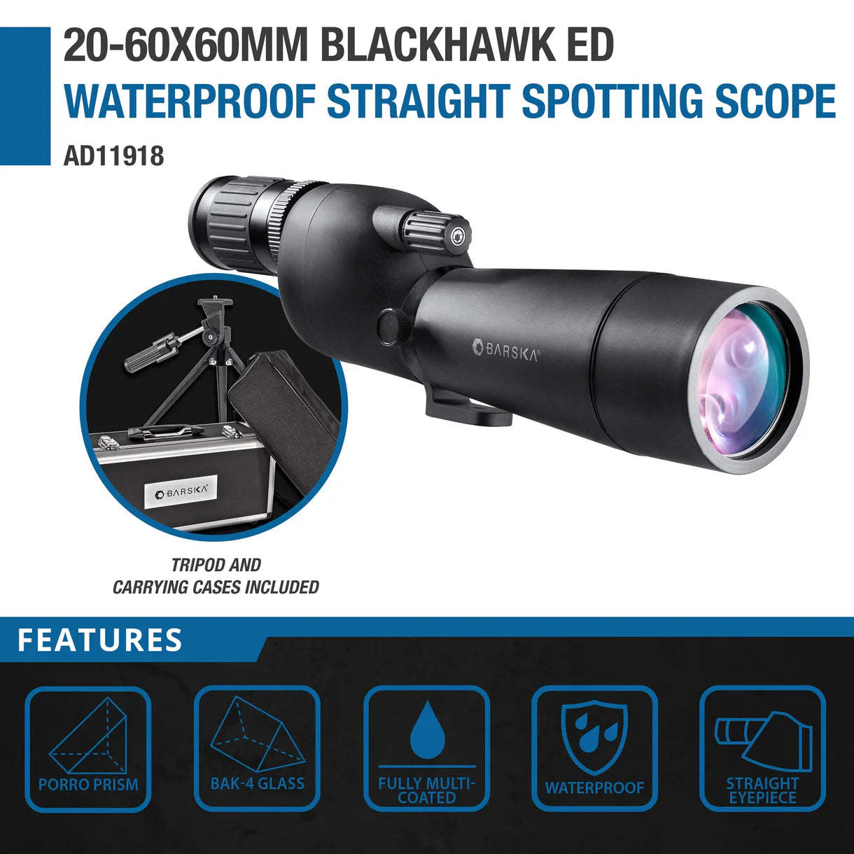 Barska  20-60x60mm Blackhawk ED Waterproof Straight Spotting Scope