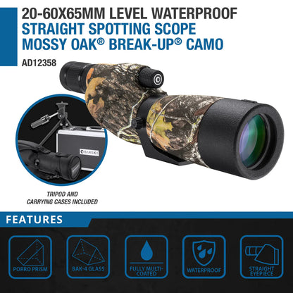 Barska  20-60x65mm Level Waterproof Straight Spotting Scope, Mossy Oak® Break-Up® Camo