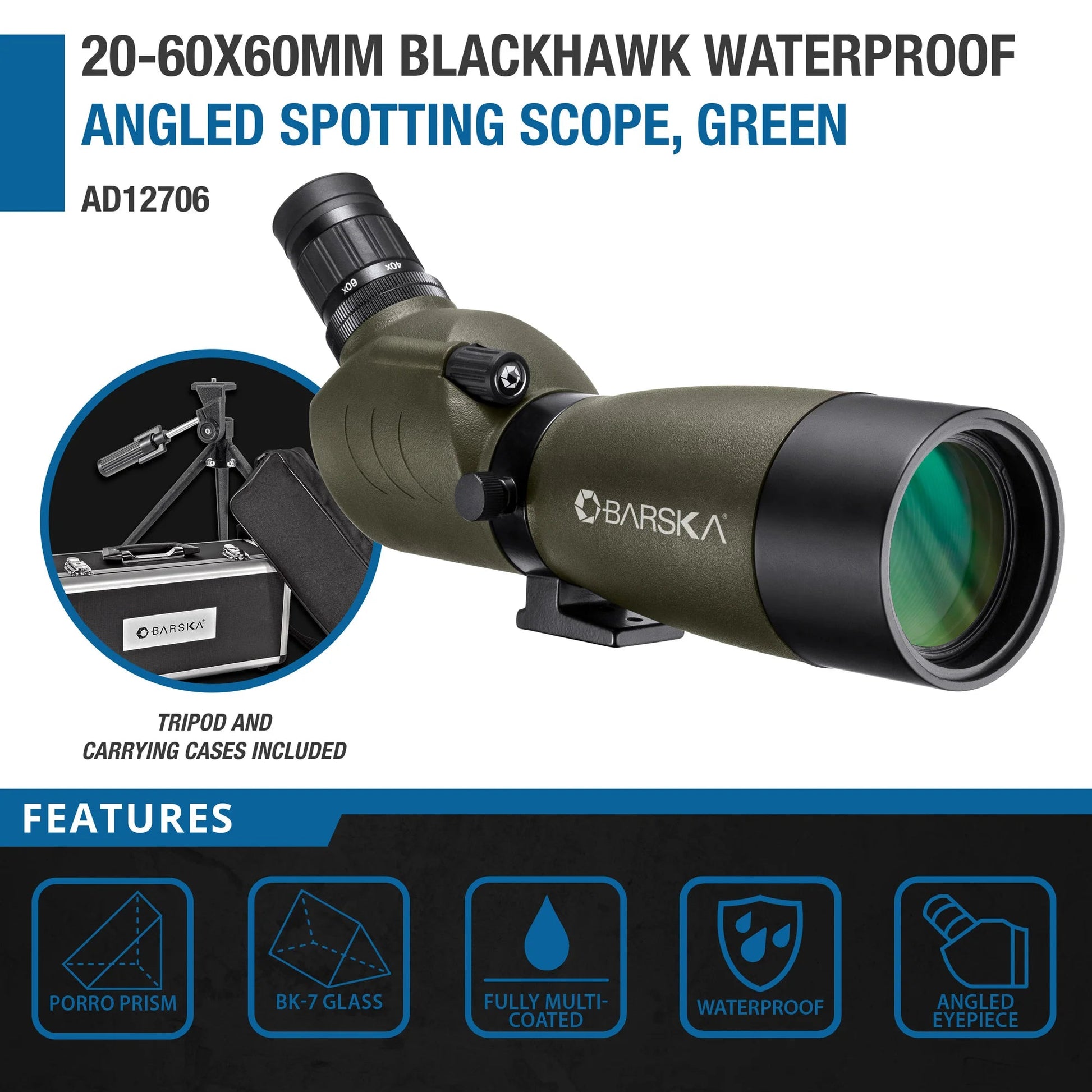 20 60x 60mm WP Blackhawk Spotting Scope Angled Green | AD12706