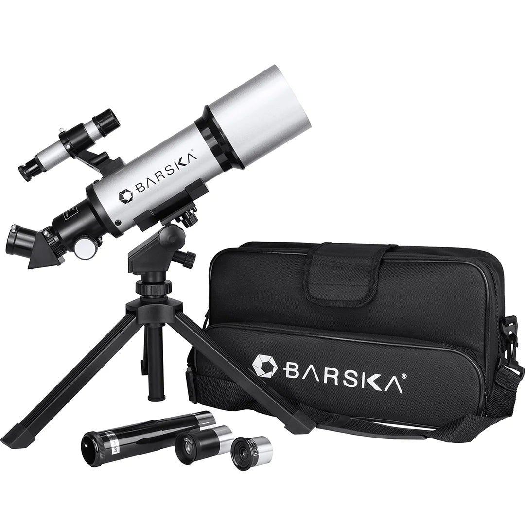 Barska Starwatcher 300 Power Refractor Telescope w/ Telescope with Case - Silver | AE10100