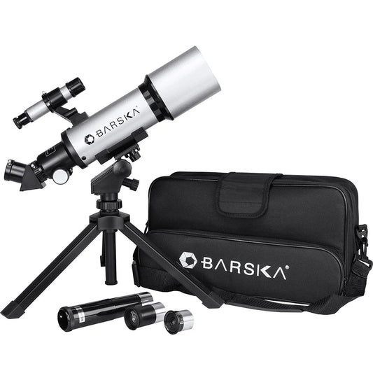 Barska Starwatcher 300 Power Refractor Telescope w/ Telescope with Case - Silver | AE10100