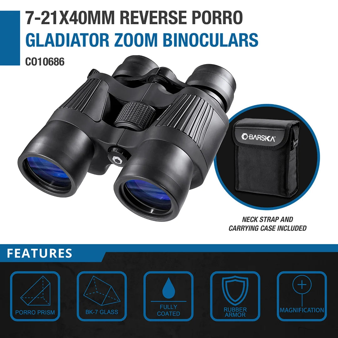 7 21x40mm Reverse Porro Gladiator Zoom Binoculars | CO10686